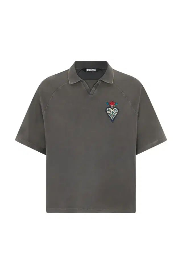 Grey Polo Shirt With Embroidered Detail