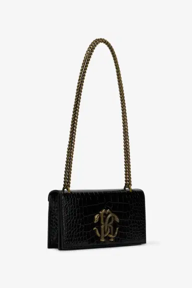 Roberto Cavalli Black Croc-Effect Bag With Monogram RC | Thumbnail 4 Roberto Cavalli Black Croc-Effect Bag With Monogram RC | Thumbnail 4