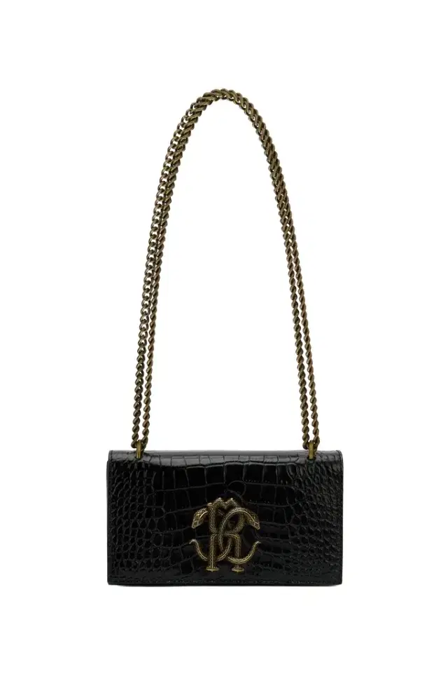 Roberto Cavalli Black Croc-Effect Bag With Monogram RC