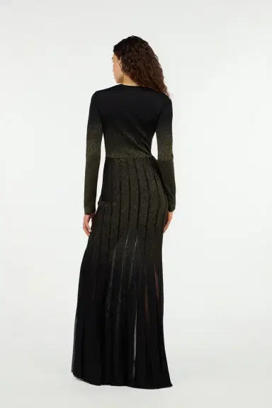 Roberto Cavalli Long dress in black and gold with pleated skirt | Thumbnail 3