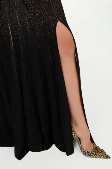 Roberto Cavalli Long dress in black and gold with pleated skirt | Thumbnail 6
