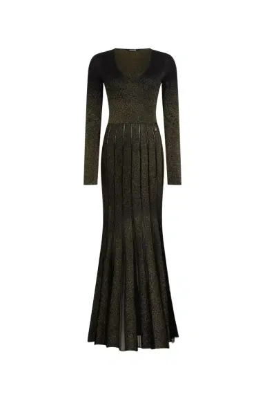 Roberto Cavalli Long dress in black and gold with pleated skirt | Thumbnail 1