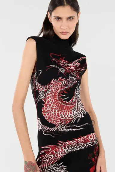 Roberto Cavalli Mini Dress With Floral And Dragon Pattern | Thumbnail 5