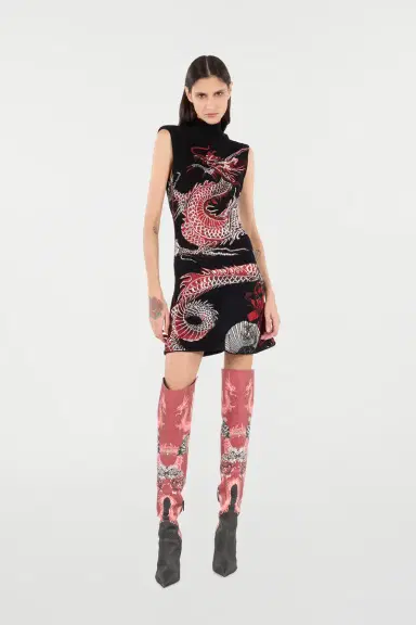 Roberto Cavalli Mini Dress With Floral And Dragon Pattern | Thumbnail 7