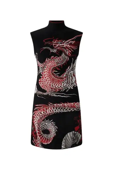 Roberto Cavalli Mini Dress With Floral And Dragon Pattern | Thumbnail 1