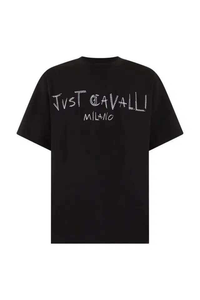 Roberto Cavalli Black T-Shirt With Embroidered Logo
