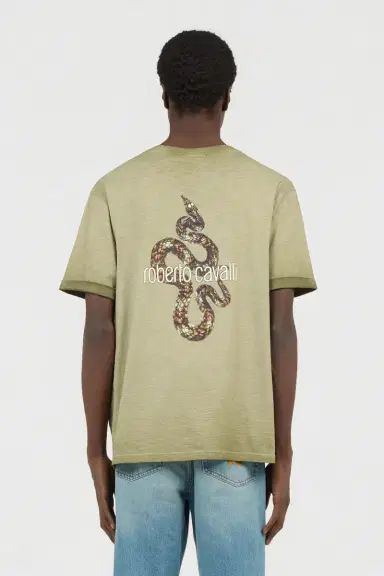 Roberto Cavalli Green T-Shirt with Back Snake Print | Thumbnail 3 Roberto Cavalli Green T-Shirt with Back Snake Print | Thumbnail 3