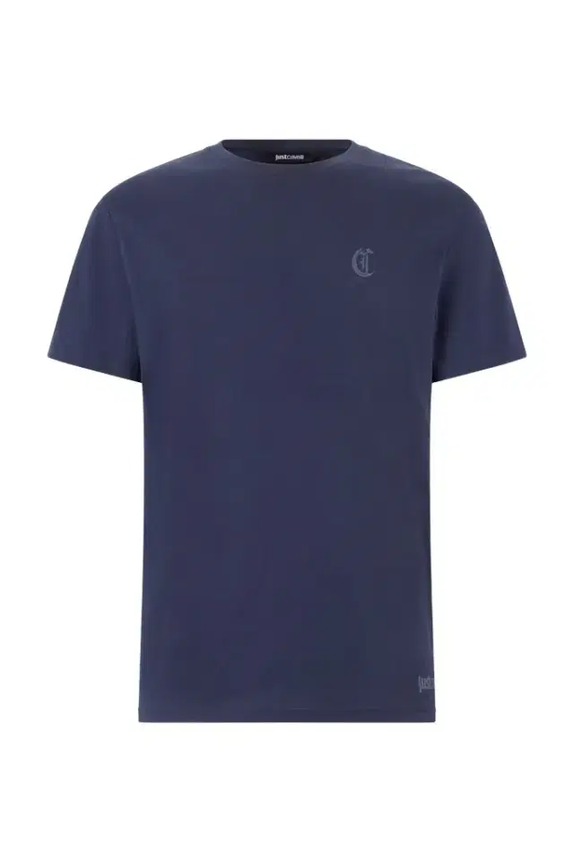 Roberto Cavalli Navy Blue Cotton T-Shirt With Logo
