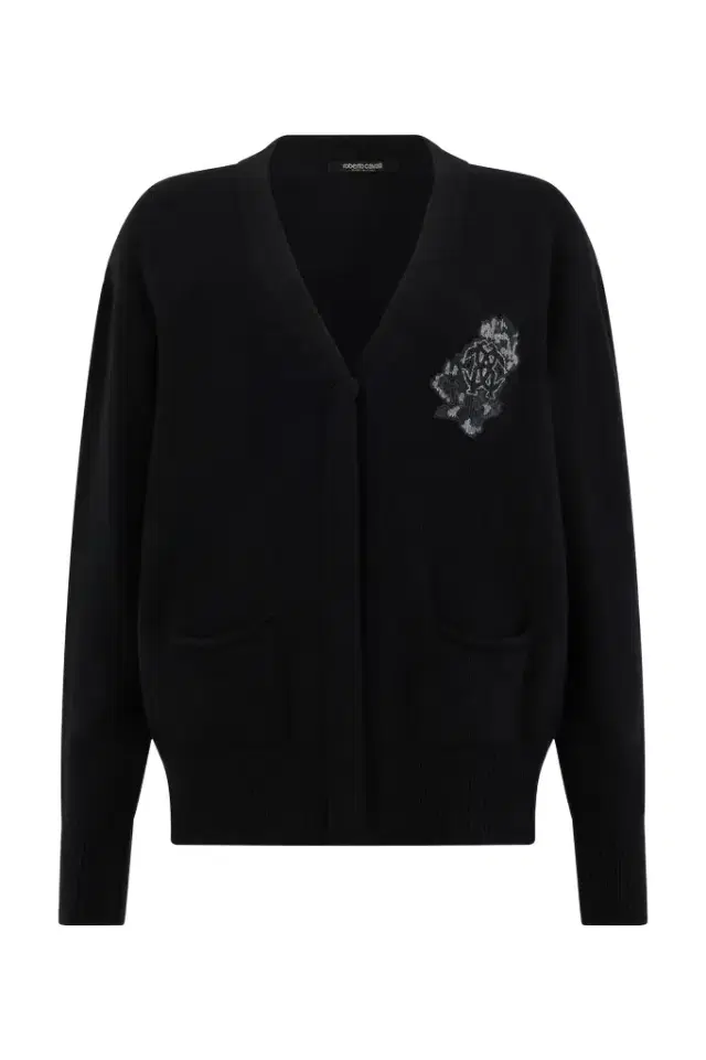 Roberto Cavalli Black cardigan with Monogram Mirror Snake