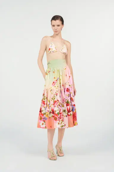 Roberto Cavalli Midi Skirt with Miami Flowers Print | Thumbnail 7