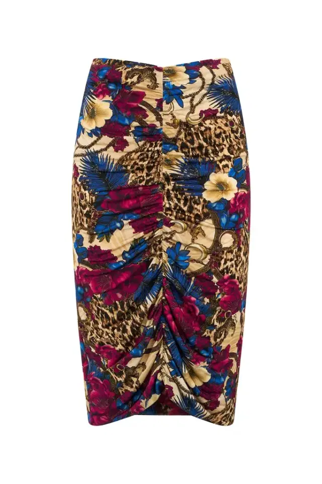 Roberto Cavalli Flower Leo Print Midi Skirt