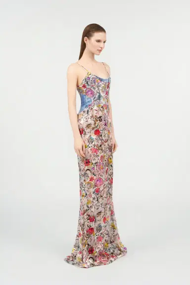 Roberto Cavalli AbitoLungo Silk Dress in Florentine Flowers Print | Thumbnail 2