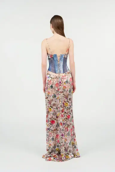 Roberto Cavalli AbitoLungo Silk Dress in Florentine Flowers Print | Thumbnail 3