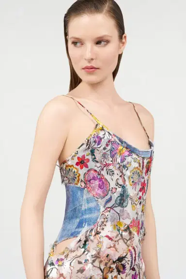 Roberto Cavalli AbitoLungo Silk Dress in Florentine Flowers Print | Thumbnail 5