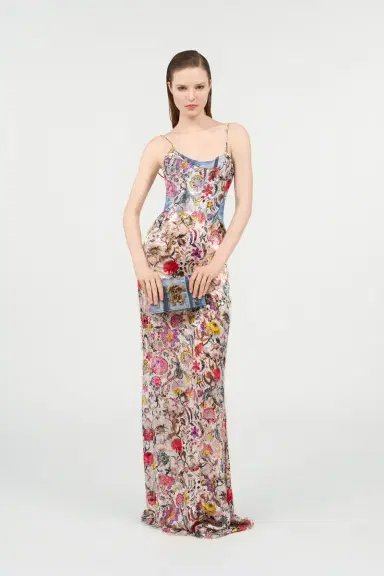 Roberto Cavalli AbitoLungo Silk Dress in Florentine Flowers Print | Thumbnail 7