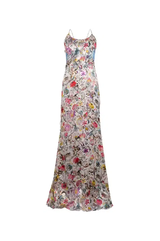 Roberto Cavalli AbitoLungo Silk Dress in Florentine Flowers Print
