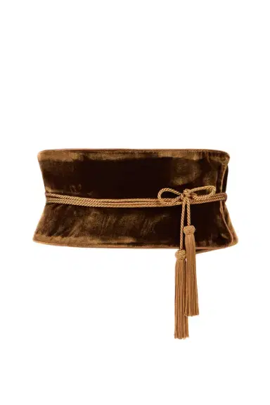 Roberto Cavalli Chocolate corset belt in velvet with tassels | Thumbnail 1