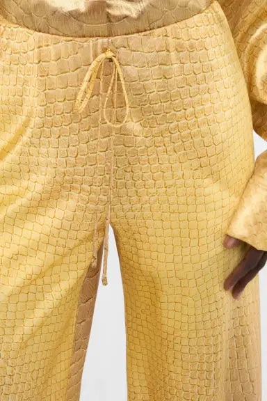 Roberto Cavalli Wide-Leg Silk Pants with Beige and Sand Serpentine Print | Thumbnail 5