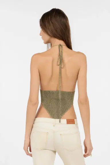 Roberto Cavalli Black and Gold Ribbed Bodysuit with Snakes | Thumbnail 3