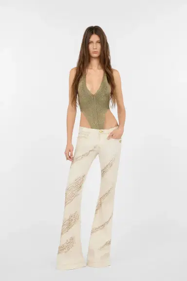 Roberto Cavalli Black and Gold Ribbed Bodysuit with Snakes | Thumbnail 7