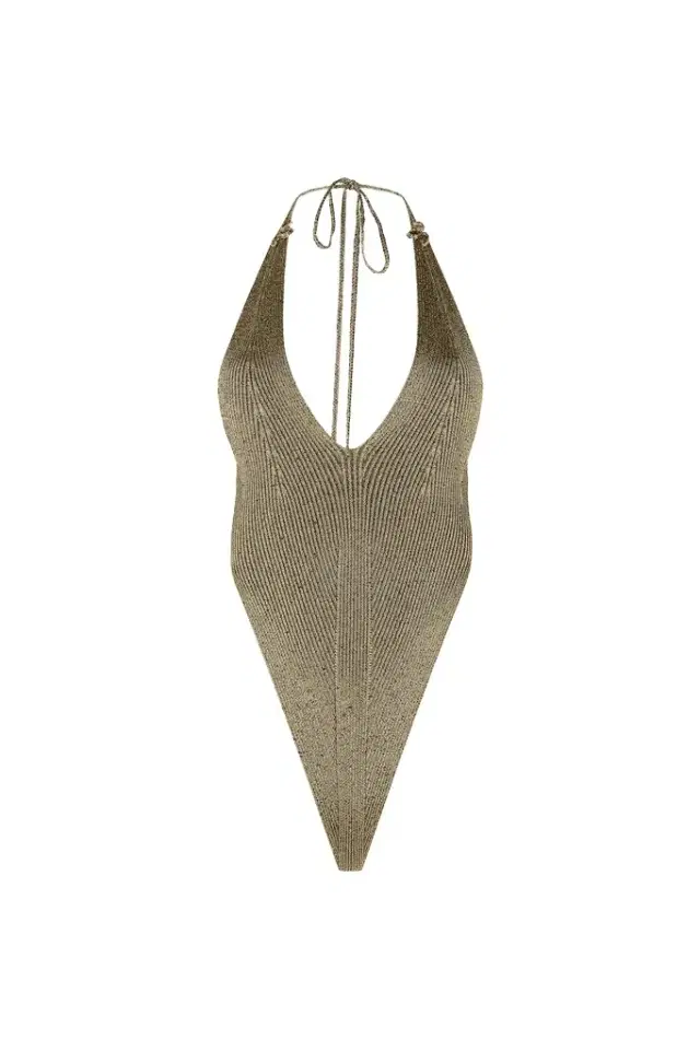 Black and Gold Ribbed Bodysuit with Snakes