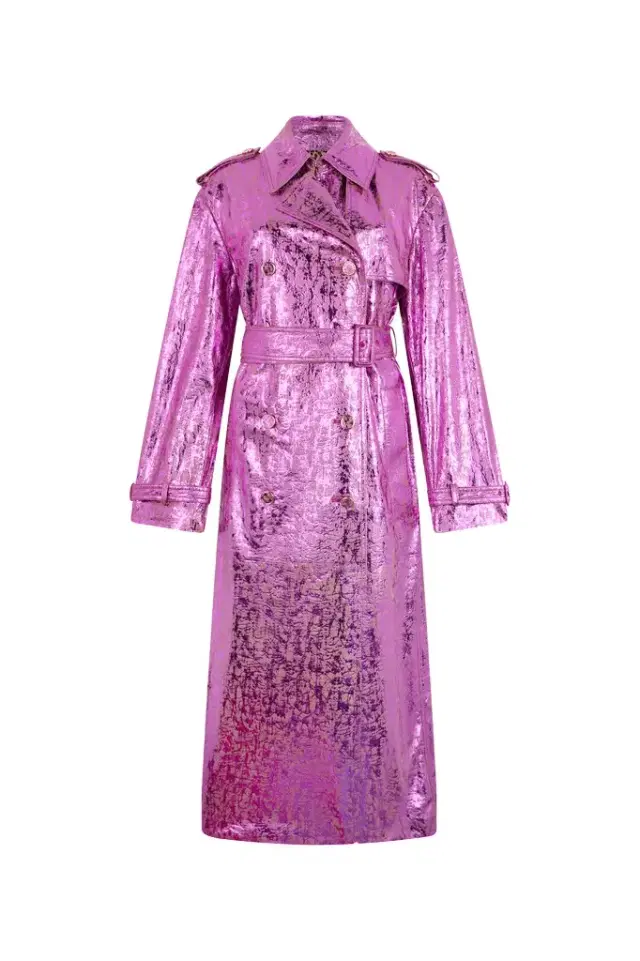 Roberto Cavalli Laminated Metallic-Effect Trench Coat