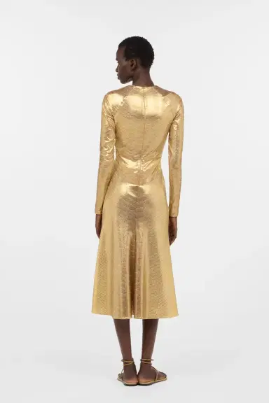 Roberto Cavalli Beige Gold Midi Dress with Serpentine Print | Thumbnail 3