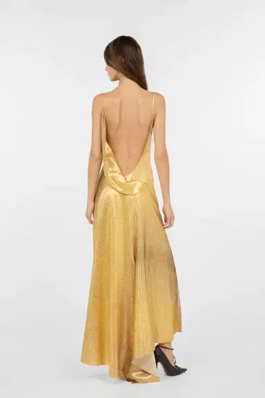 Roberto Cavalli Golden Silk Maxi Dress with Scale Print | Thumbnail 3