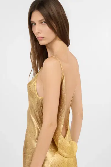 Roberto Cavalli Golden Silk Maxi Dress with Scale Print | Thumbnail 5
