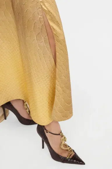 Roberto Cavalli Golden Silk Maxi Dress with Scale Print | Thumbnail 6