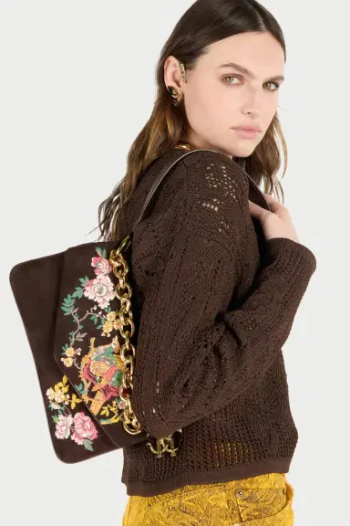 Roberto Cavalli Suede Bag With Naturalistic Pattern | Thumbnail 2 Roberto Cavalli Suede Bag With Naturalistic Pattern | Thumbnail 2