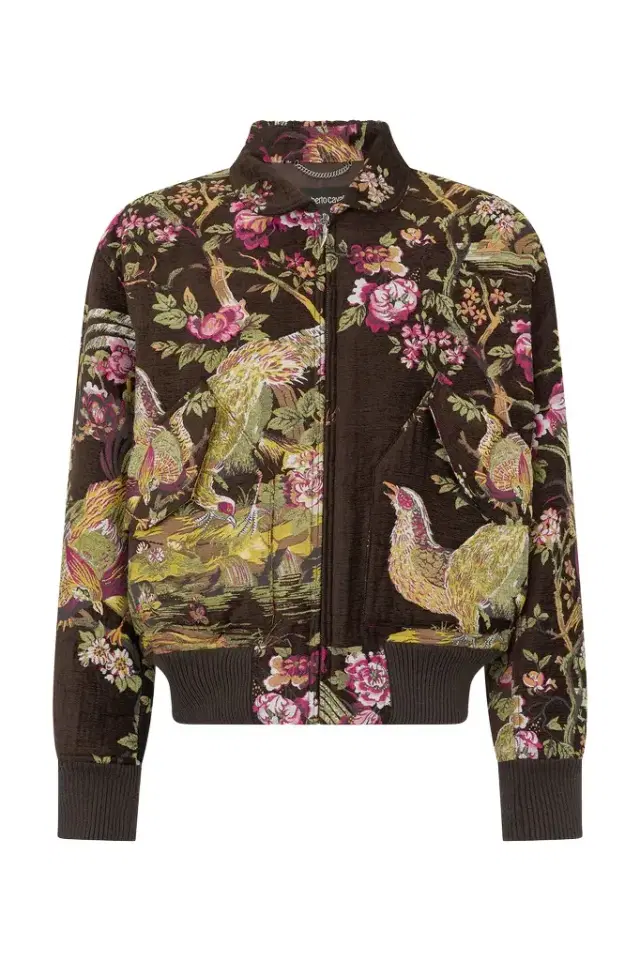 Roberto Cavalli Bomber Jacket With Oriental Bird Print