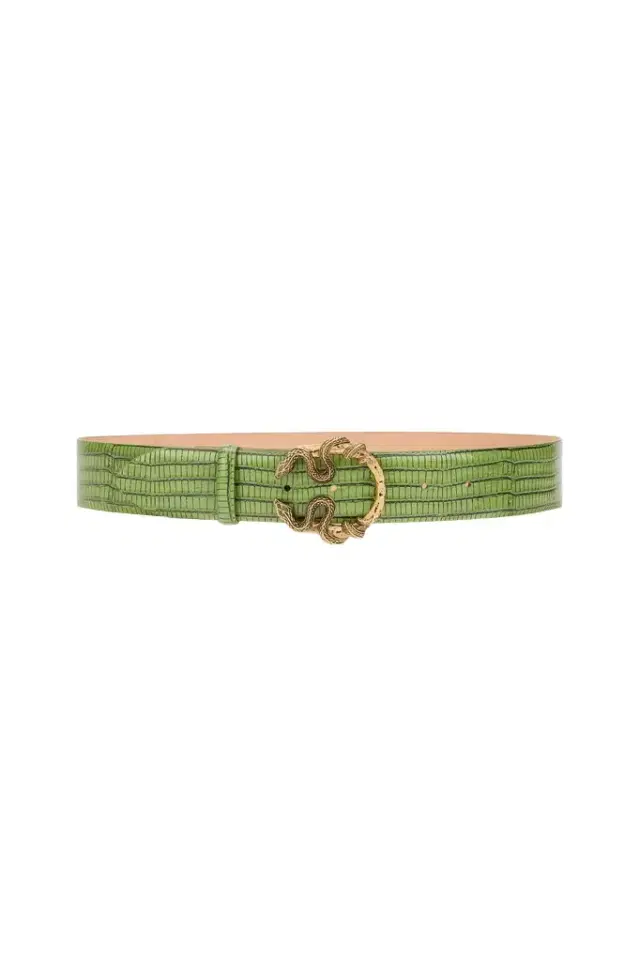 Roberto Cavalli Green Leather Belt With Snake Buckle