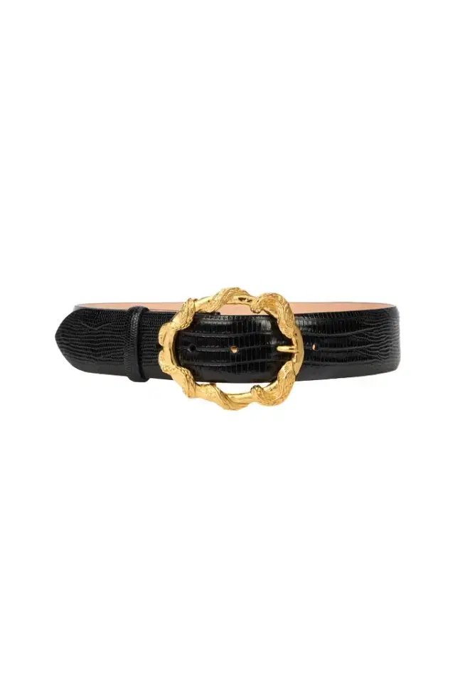 Roberto Cavalli Black Belt With Cobra Print And Snake Buckle