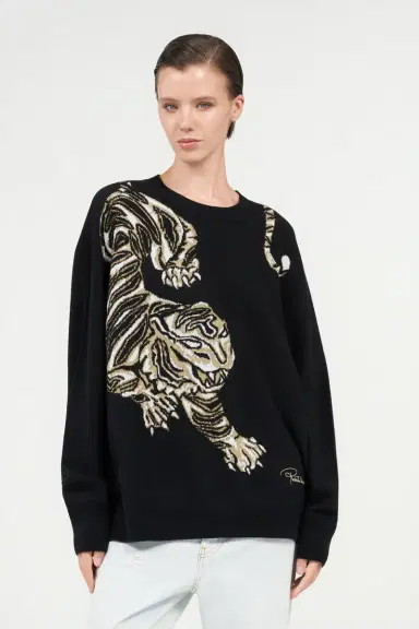 Roberto Cavalli Wool Sweater with Tiger Motif | Thumbnail 2 Roberto Cavalli Wool Sweater with Tiger Motif | Thumbnail 2