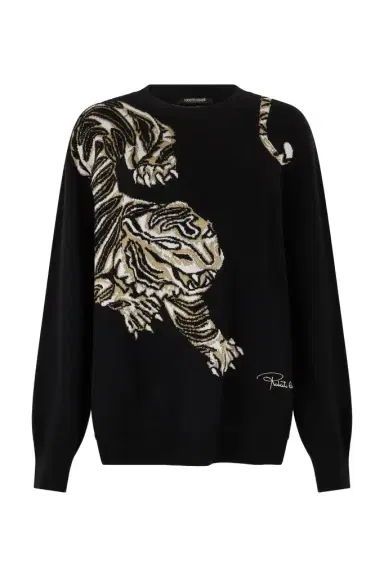 Roberto Cavalli Wool Sweater with Tiger Motif | Thumbnail 1 Roberto Cavalli Wool Sweater with Tiger Motif | Thumbnail 1