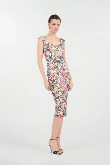 Roberto Cavalli Sheath Dress with Florentine Flowers Print | Thumbnail 2