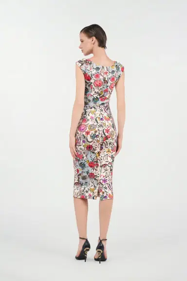 Roberto Cavalli Sheath Dress with Florentine Flowers Print | Thumbnail 3