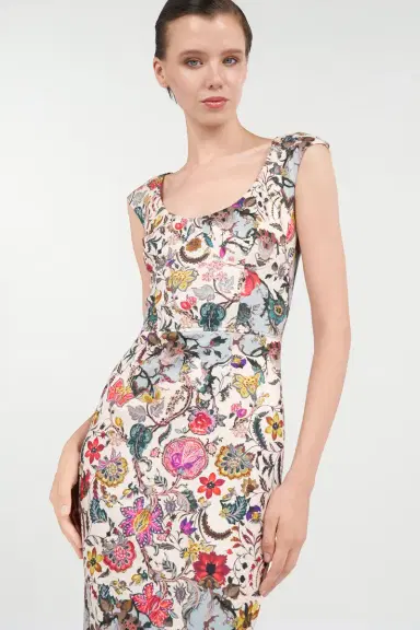 Roberto Cavalli Sheath Dress with Florentine Flowers Print | Thumbnail 5