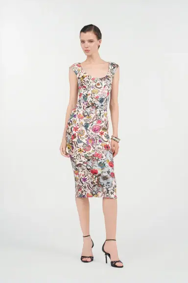 Roberto Cavalli Sheath Dress with Florentine Flowers Print | Thumbnail 7