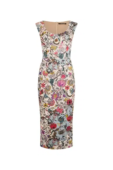 Roberto Cavalli Sheath Dress with Florentine Flowers Print | Thumbnail 1