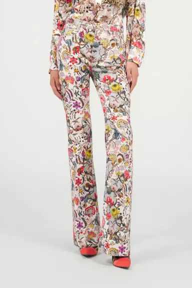 Roberto Cavalli Flared Pants with Florentine Flowers Print | Thumbnail 2