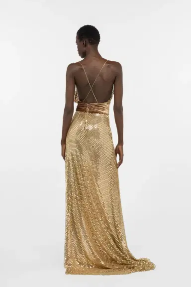 Roberto Cavalli Extra-long gold sequin gown | Thumbnail 3