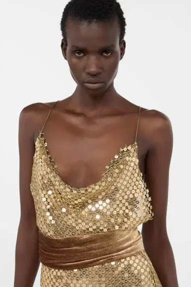 Roberto Cavalli Extra-long gold sequin gown | Thumbnail 5