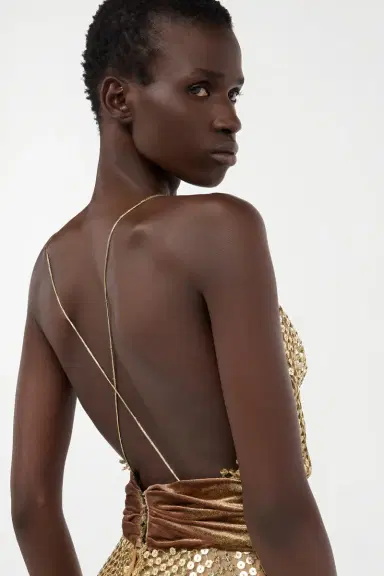 Roberto Cavalli Extra-long gold sequin gown | Thumbnail 6