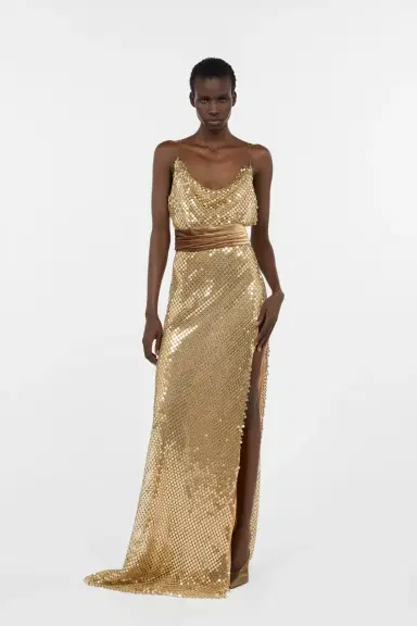 Roberto Cavalli Extra-long gold sequin gown | Thumbnail 7