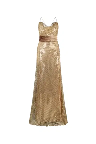 Roberto Cavalli Extra-long gold sequin gown | Thumbnail 1