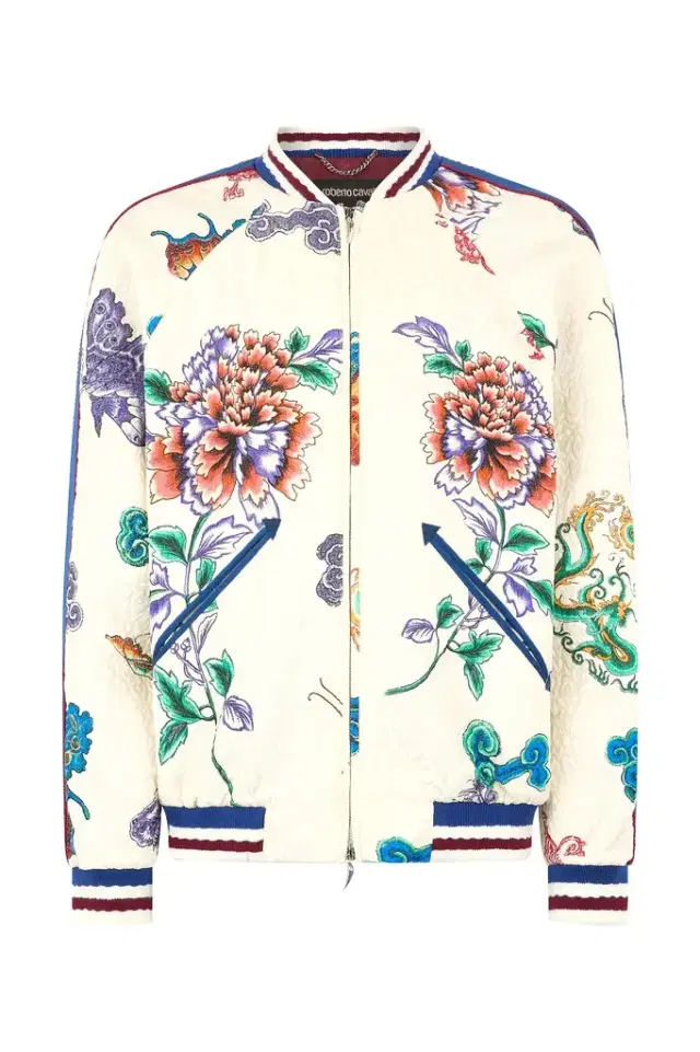 Roberto Cavalli Bomber Jacket With Dragon, Flowers And Butterflies