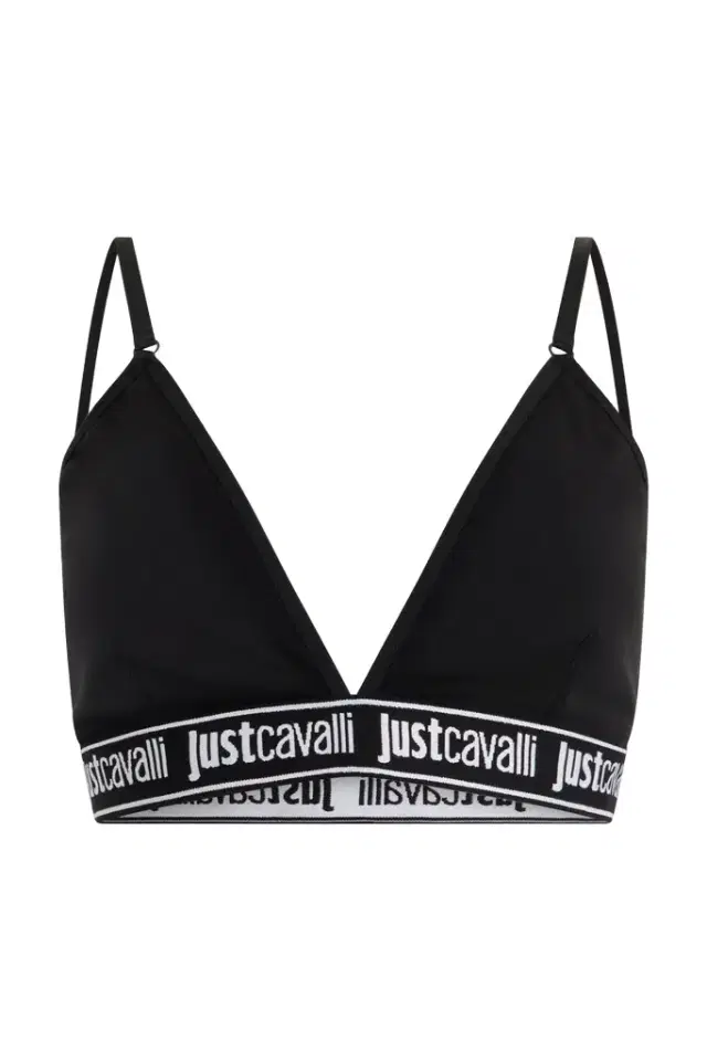 Roberto Cavalli Black Triangle Bra With Logo Band