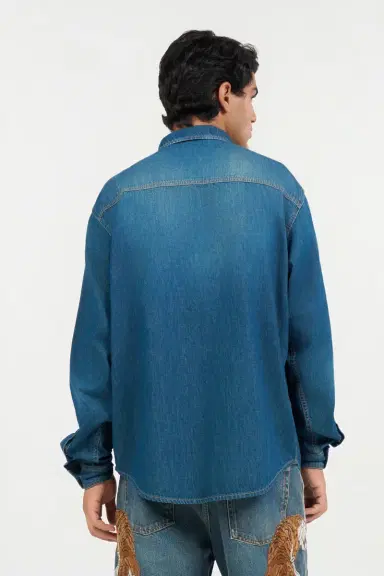 Roberto Cavalli Denim Shirt with Tiger Embroidery | Thumbnail 3